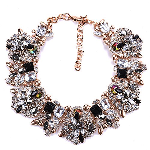 Crystal Beads Statement Necklace (Black+White)