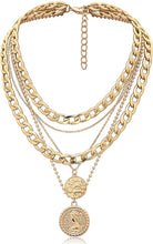 Load image into Gallery viewer, Gold Layered Necklaces With Retro Coin Pendant, Dainty and Chunky Chain Choker Necklaces
