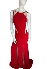 Load image into Gallery viewer, Red and Nude Sheer Low Back Gown size 4
