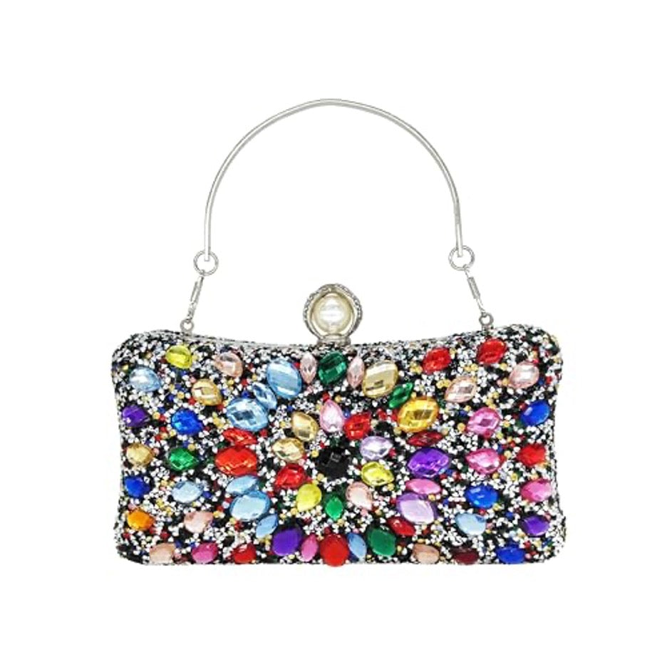 Rhinestone Multi Color Gemstone Crystal Clutch