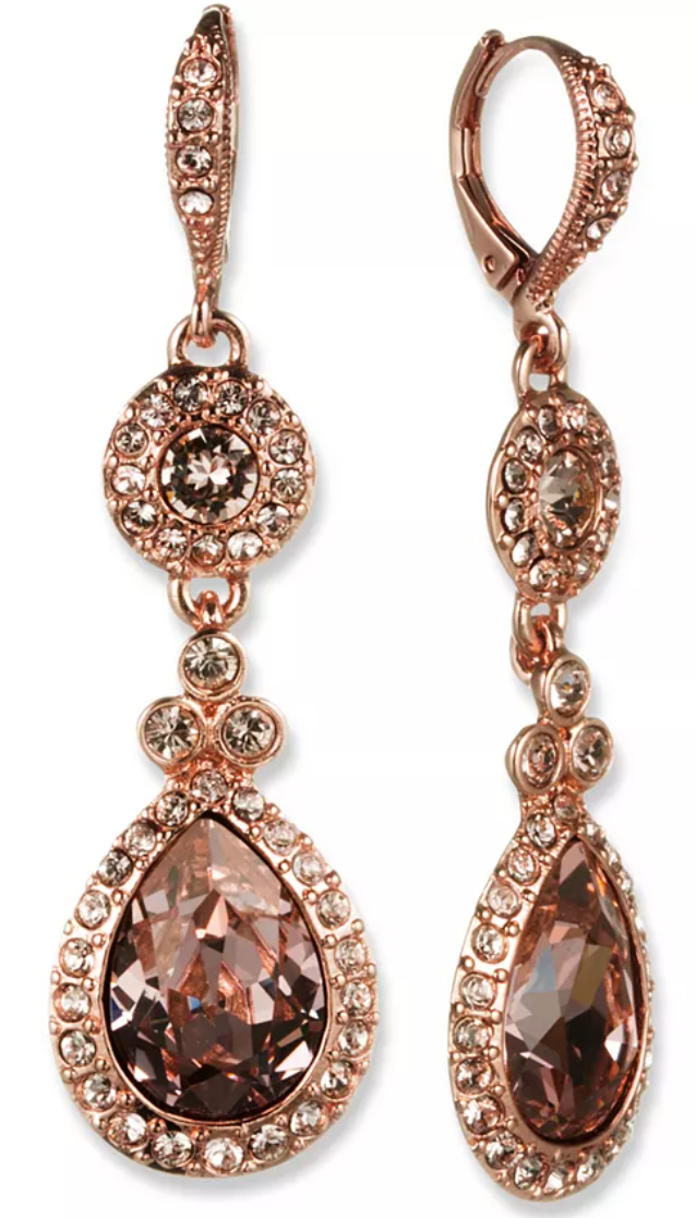 GIVENCHY Crystal Element Rose Gold Double Drop Earrings