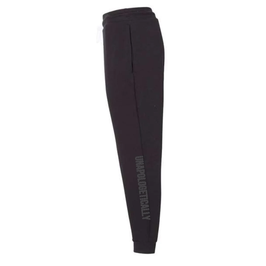 Unisex UNAPOLOGETICALLY fleece joggers Black on Black